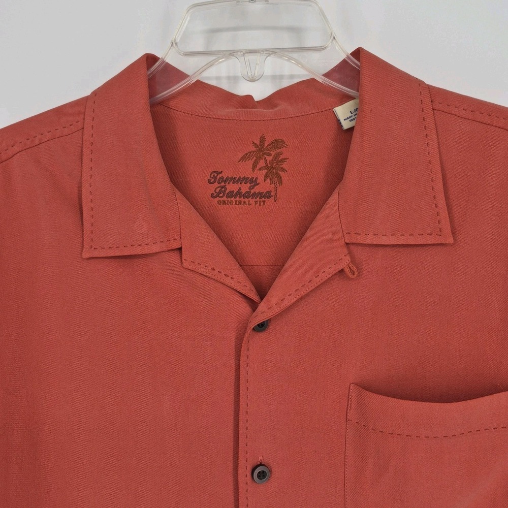 Tommy Bahama Men's 100% Silk Camp Shirt Short Sleeve Coral Rust Orange Size L